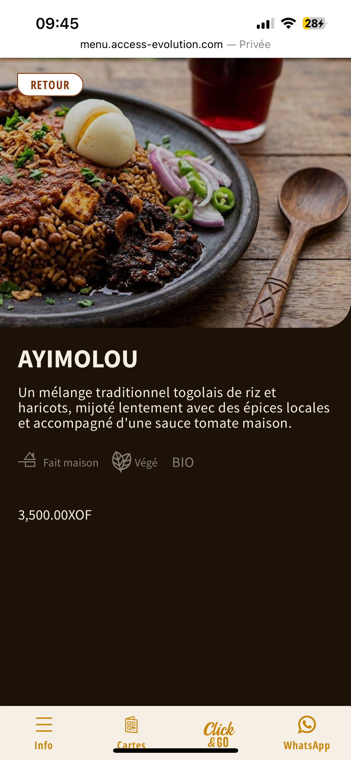 Écran ACCESS Menu — paiements sécurisés intégrés